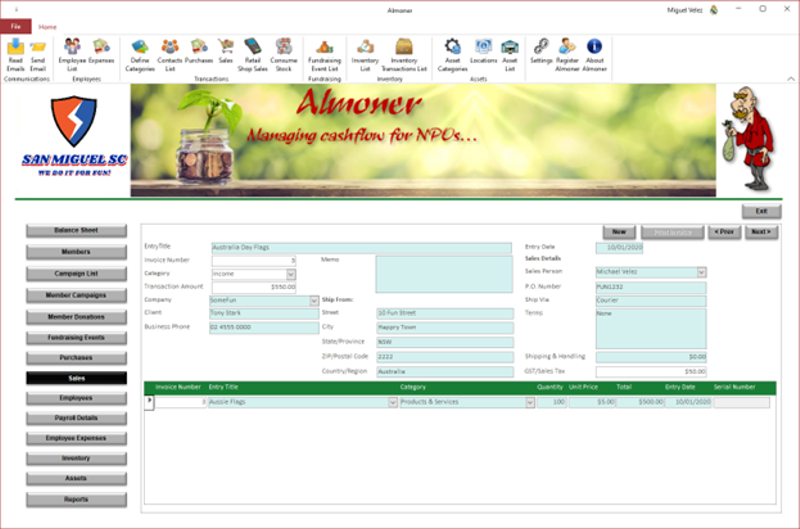 Sales Screen