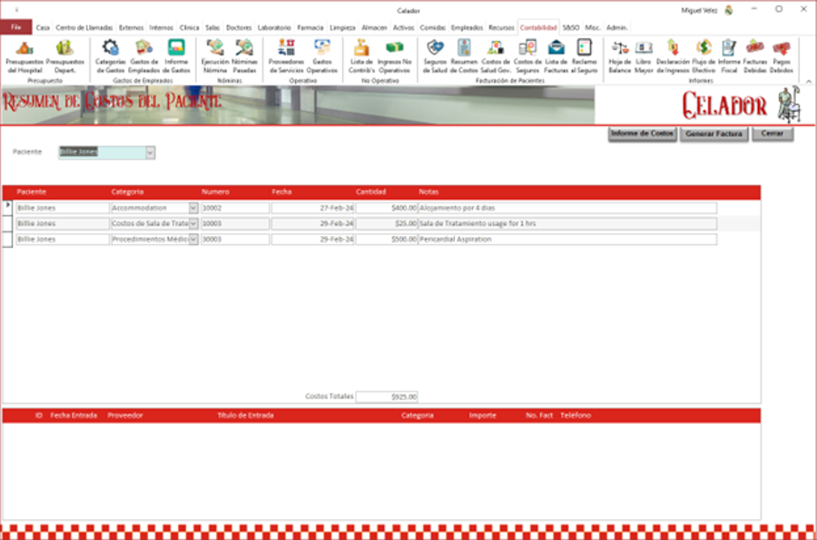 Patient Costs Screen
