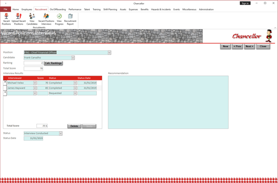 Scheduling Screen