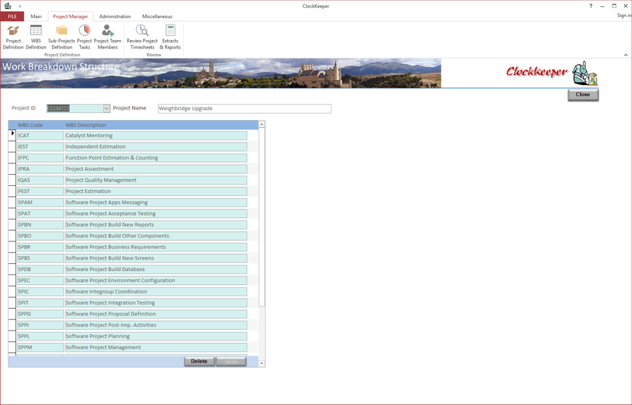 WBS Screen