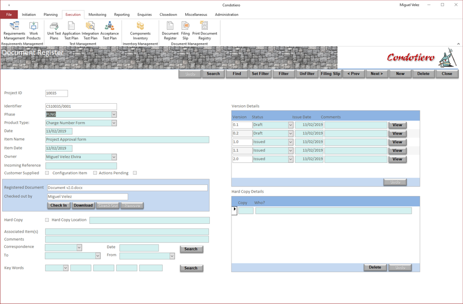 Document Register Screen