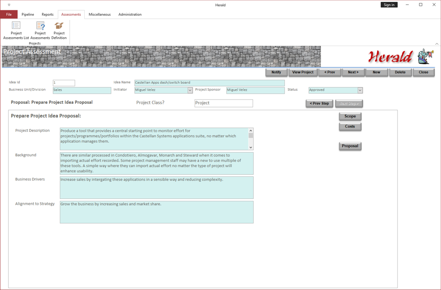 Proposal screen