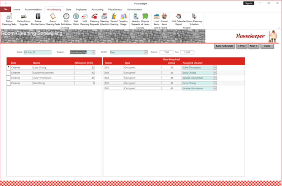 Housekeeping Schedule