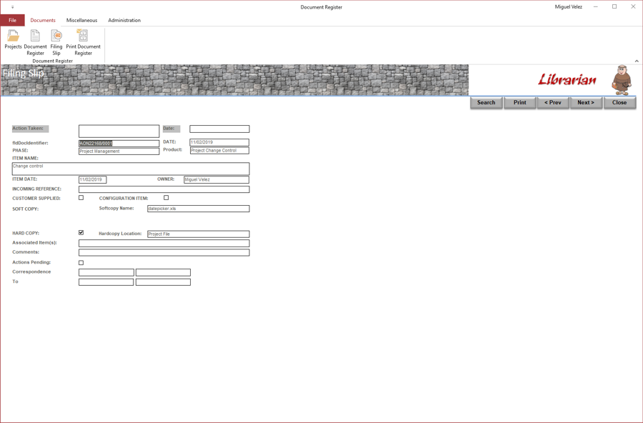Filing Slip Screen