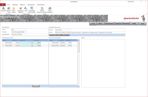 Allocation Screen