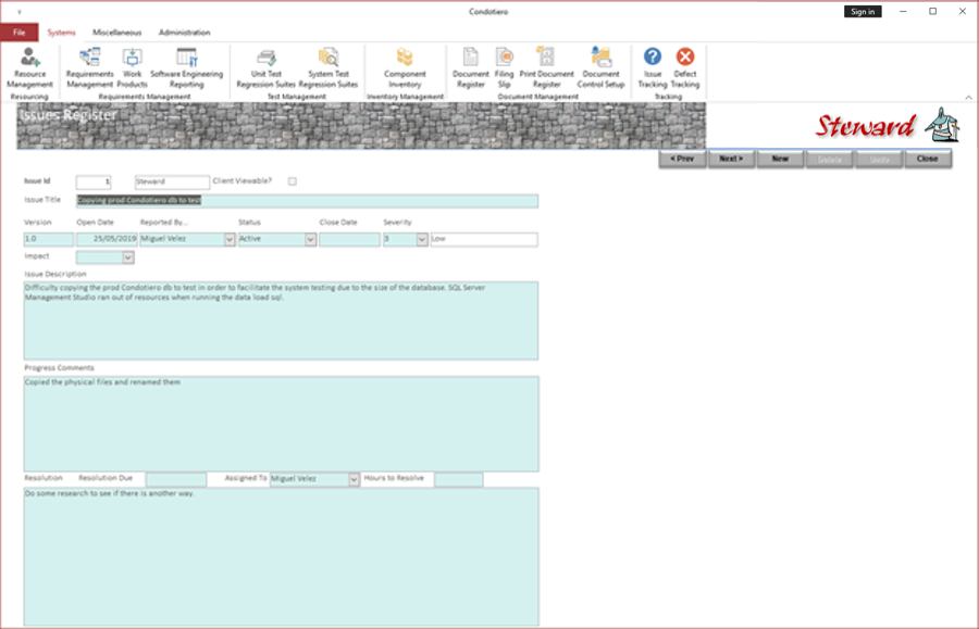 Issues Screen
