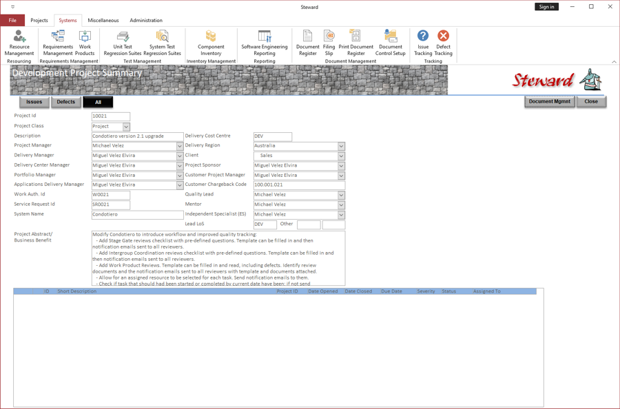 Project Main Screen
