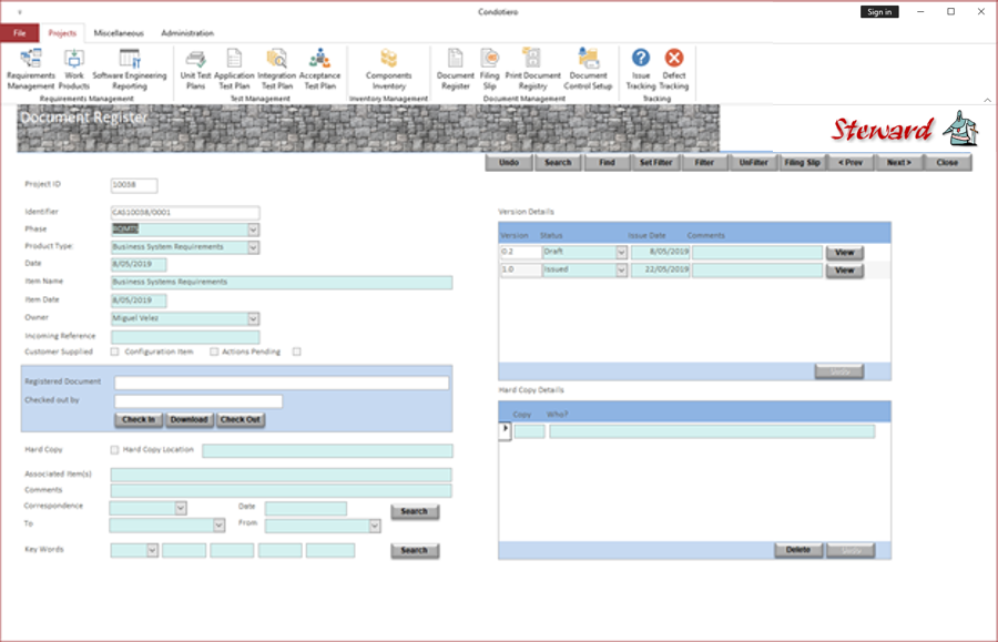 Document Register Screen