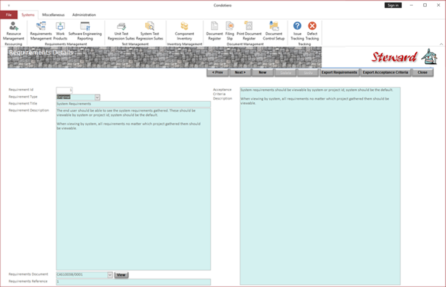Requirements Screen
