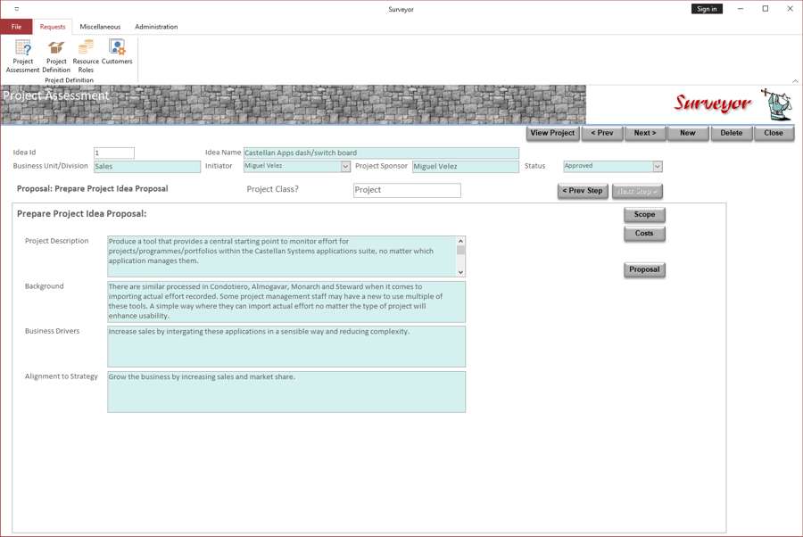 Main Project Screen